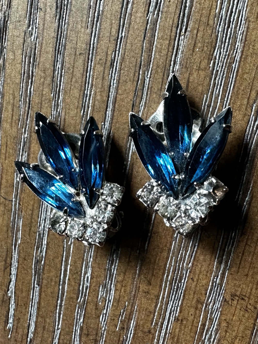 Vintage Navy Royal Blue Silver Tone Clip-Ons